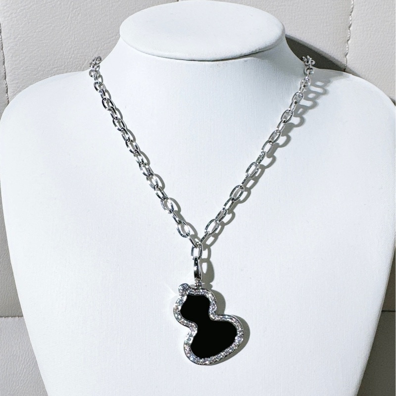 Qeelin麒麟 wulu系列 18K白金滿鑽黑瑪瑙葫蘆項鍊-2