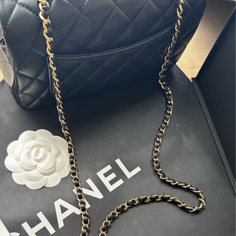 香奈兒cf20 handle cf mini 黑金 淡金扣-4