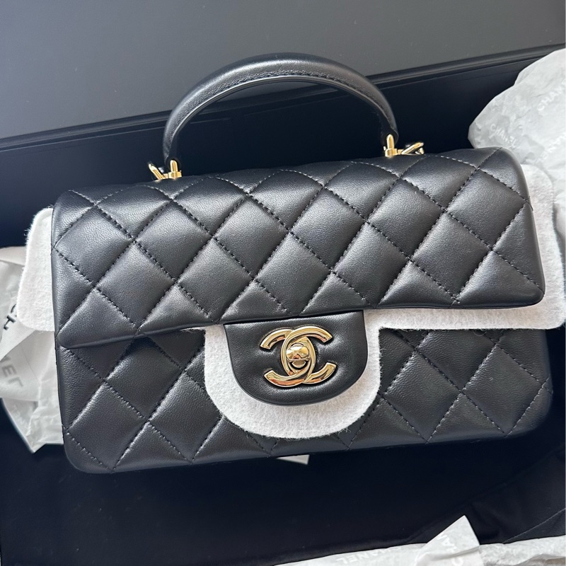 香奈兒cf20 handle cf mini 黑金 淡金扣-5