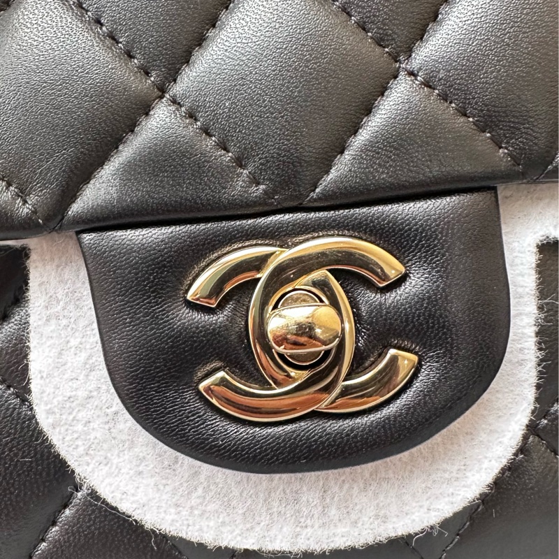 香奈兒cf20 handle cf mini 黑金 淡金扣-6