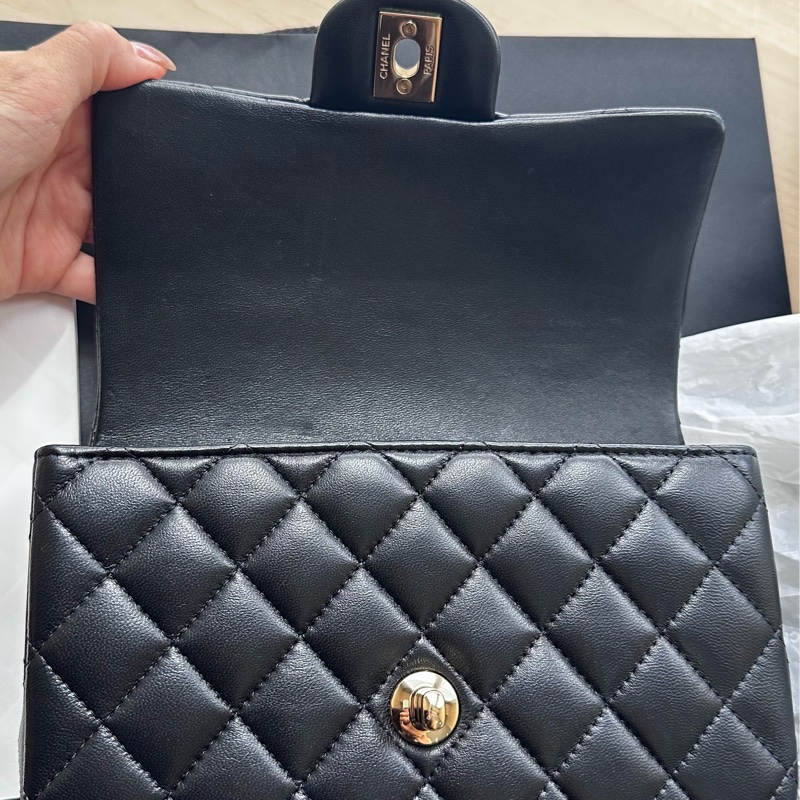 香奈兒cf20 handle cf mini 黑金 淡金扣-7