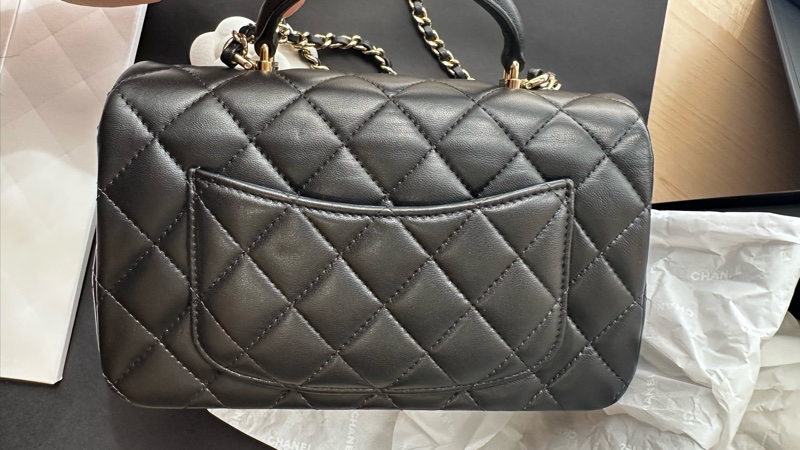 香奈兒cf20 handle cf mini 黑金 淡金扣-8