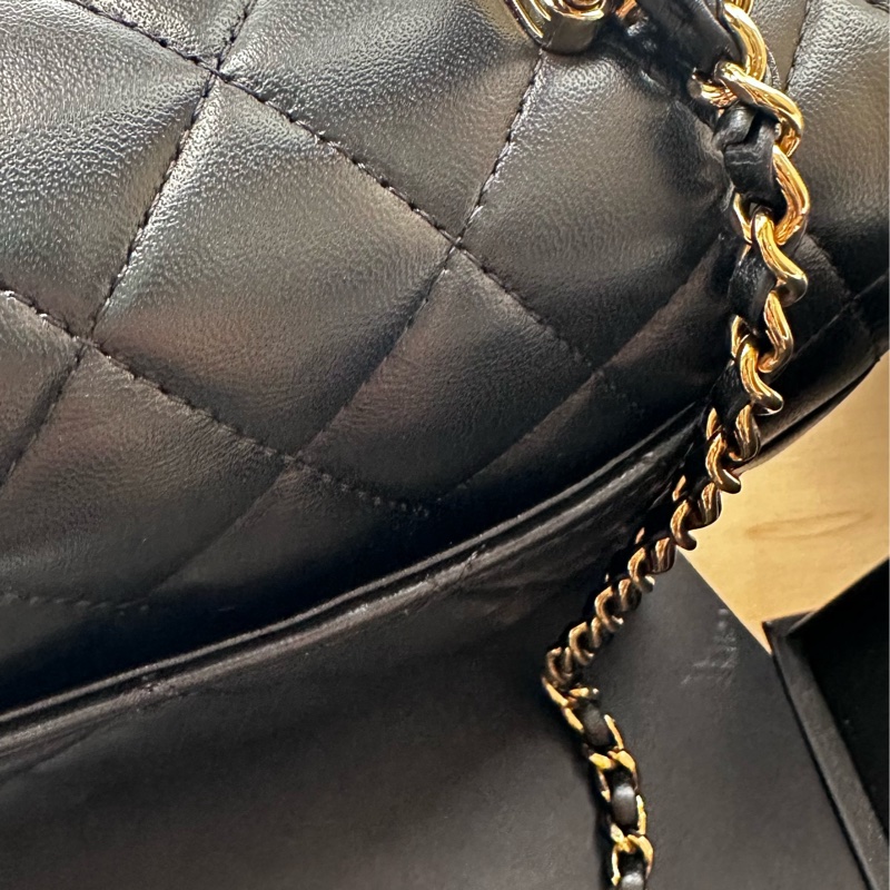 香奈兒cf20 handle cf mini 黑金 淡金扣-9