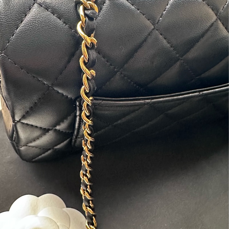 香奈兒cf20 handle cf mini 黑金 淡金扣-10