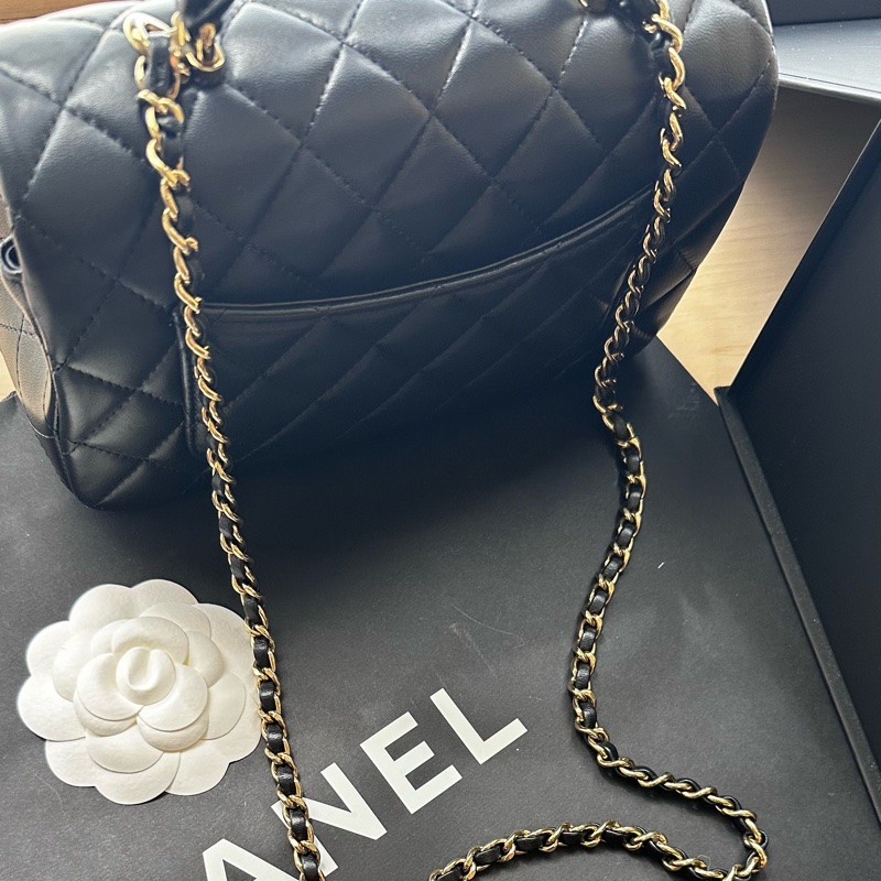 香奈兒cf20 handle cf mini 黑金 淡金扣-11