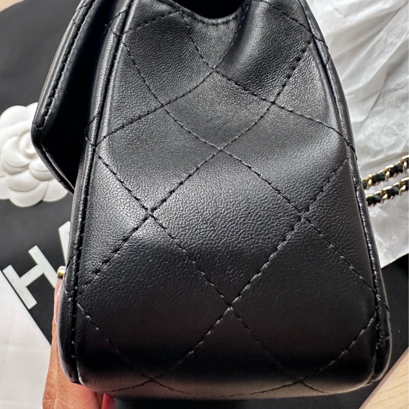 香奈兒cf20 handle cf mini 黑金 淡金扣-13