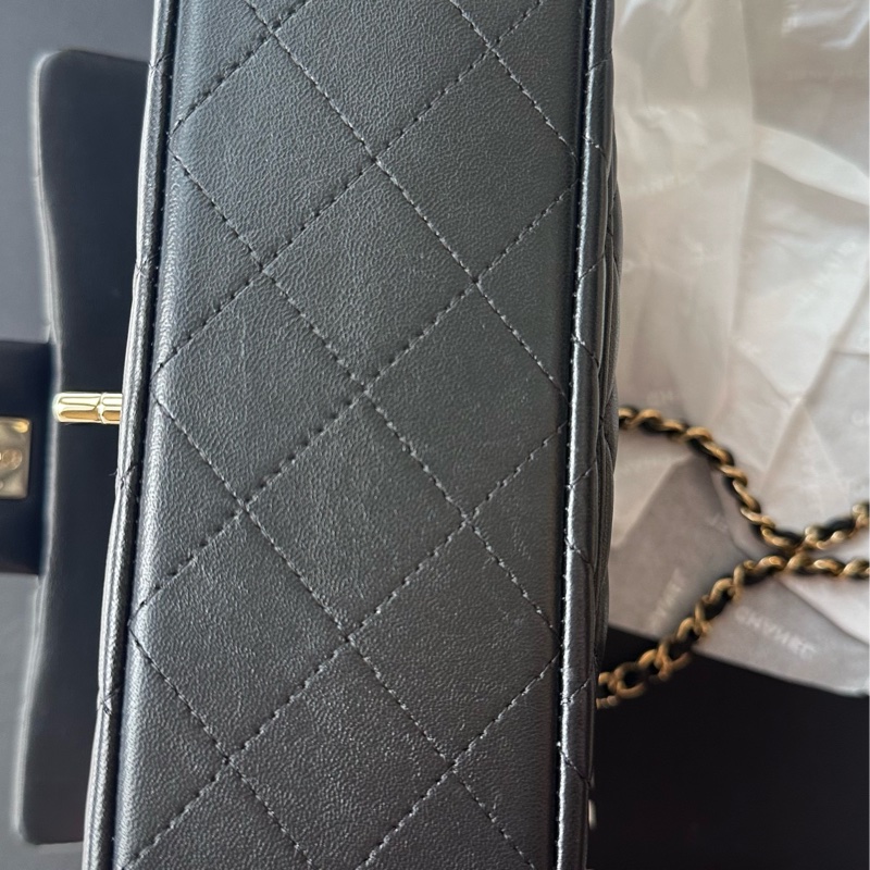 香奈兒cf20 handle cf mini 黑金 淡金扣-14