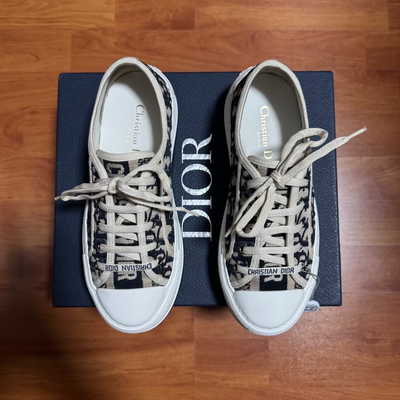 Dior新款厚底鞋迪奧刺繡印花Walk'n'Oblique米色 37碼-2