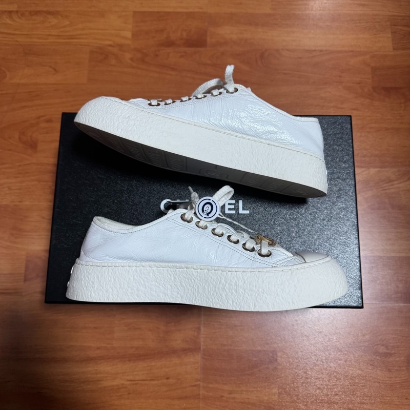 Chanel正品大頭鞋香奈兒徽標厚底松糕鞋 白色 36碼-1