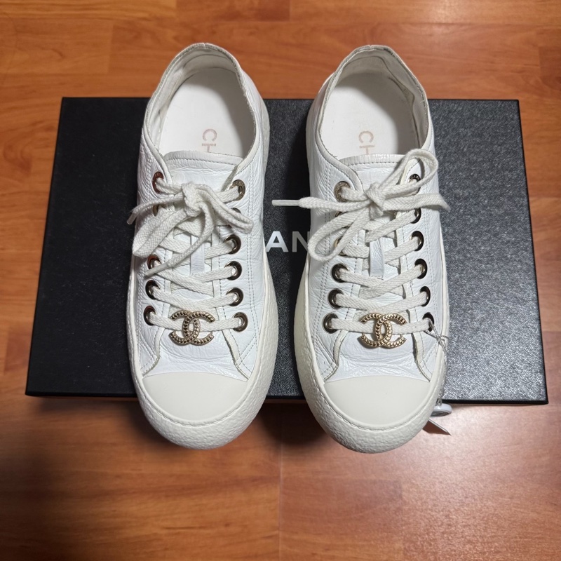 Chanel正品大頭鞋香奈兒徽標厚底松糕鞋 白色 36碼-2