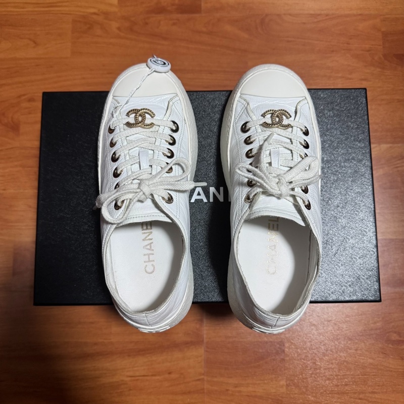 Chanel正品大頭鞋香奈兒徽標厚底松糕鞋 白色 36碼-3