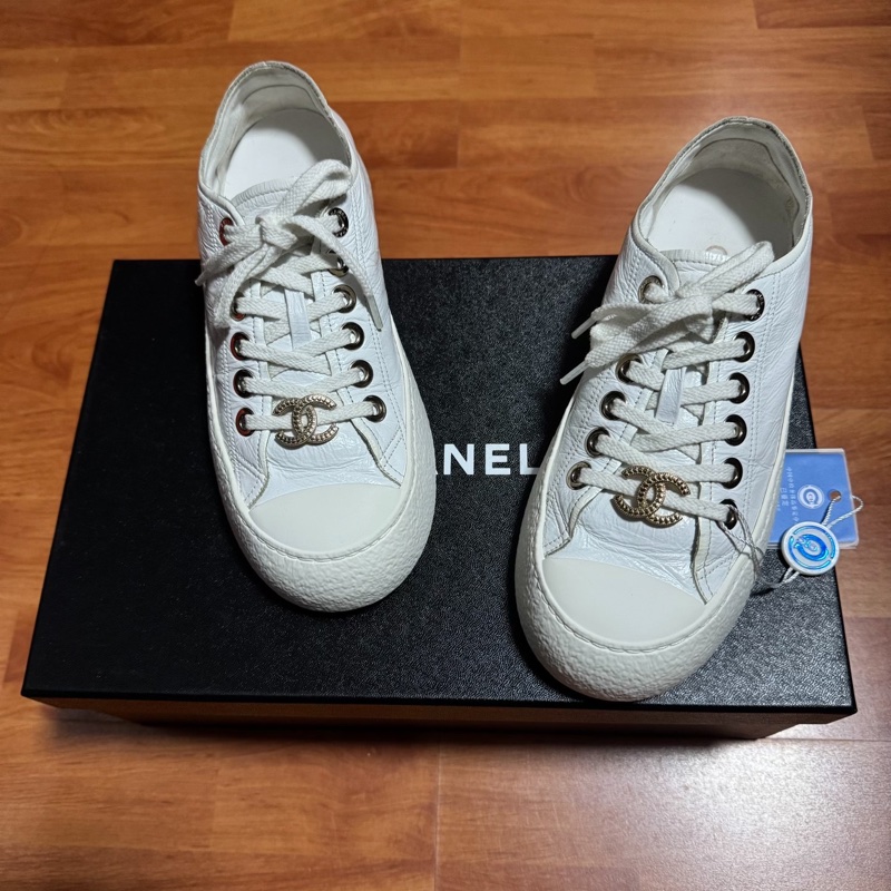 Chanel正品大頭鞋香奈兒徽標厚底松糕鞋 白色 36碼-6