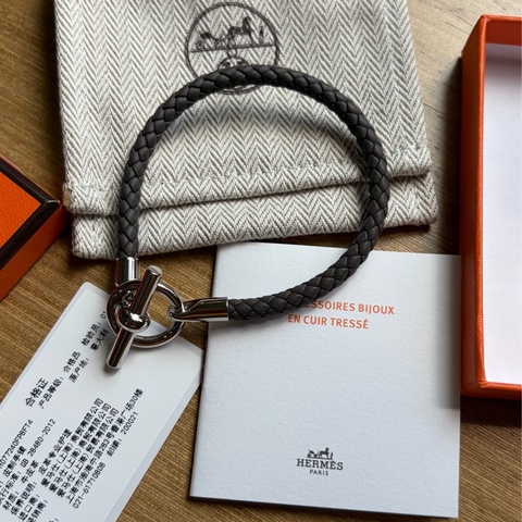 愛馬仕 男仕皮手環 錫器灰
