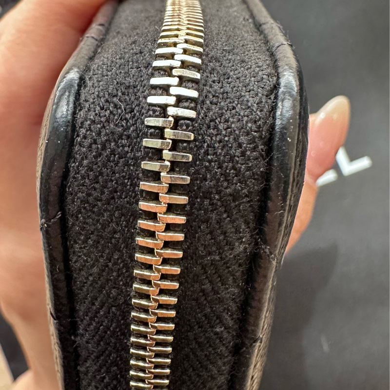 香奈兒 黑色荔枝皮琺瑯水鑽 拉鍊短夾 零錢包-12