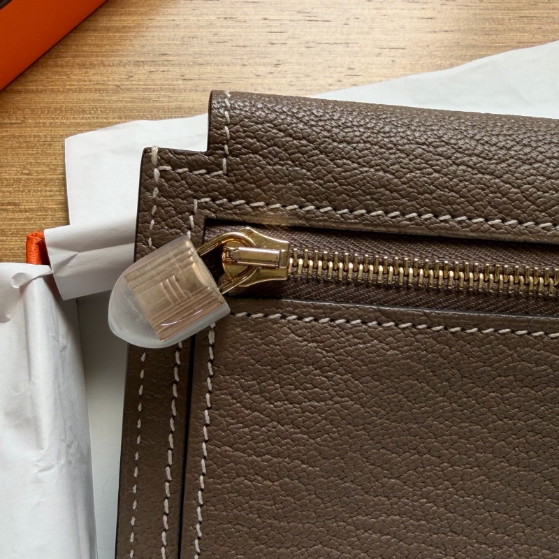 Hermes kelly pocket 大象灰 卡夾零錢包羊皮-7
