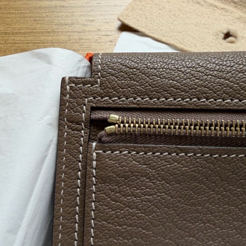 Hermes kelly pocket 大象灰 卡夾零錢包羊皮-8