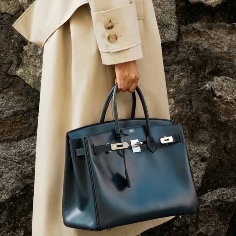 🧥HERMES愛馬仕BirKin35黑銀Togo皮機場包附鎖具💎-0