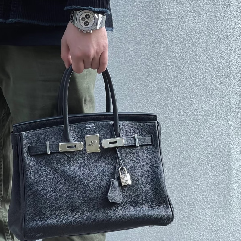 🧥HERMES愛馬仕BirKin35黑銀Togo皮機場包附鎖具💎-1