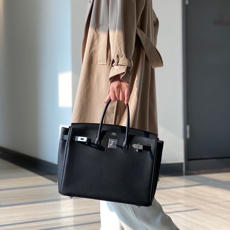 🧥HERMES愛馬仕BirKin35黑銀Togo皮機場包附鎖具💎-2