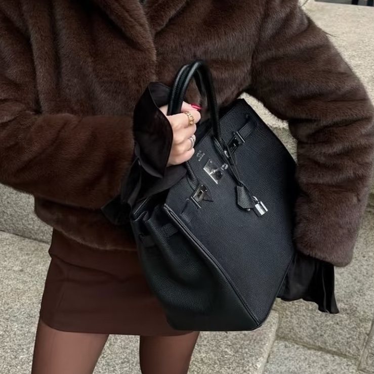 🧥HERMES愛馬仕BirKin35黑銀Togo皮機場包附鎖具💎-4