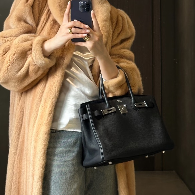 🧥HERMES愛馬仕BirKin35黑銀Togo皮機場包附鎖具💎-5