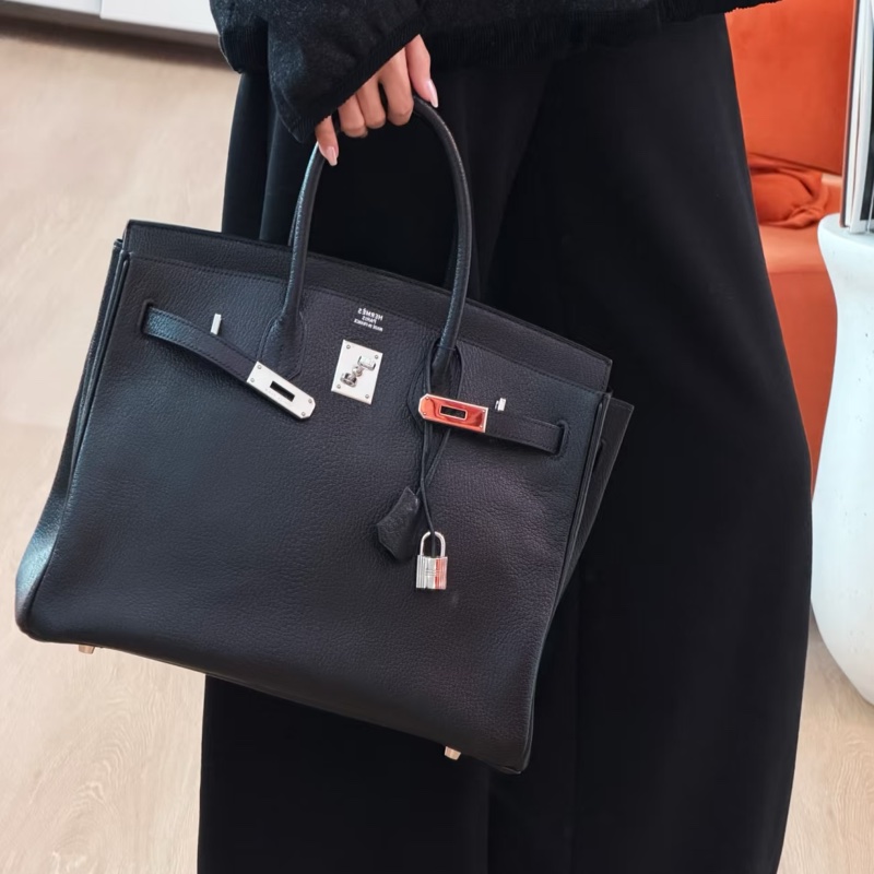 🧥HERMES愛馬仕BirKin35黑銀Togo皮機場包附鎖具💎-6