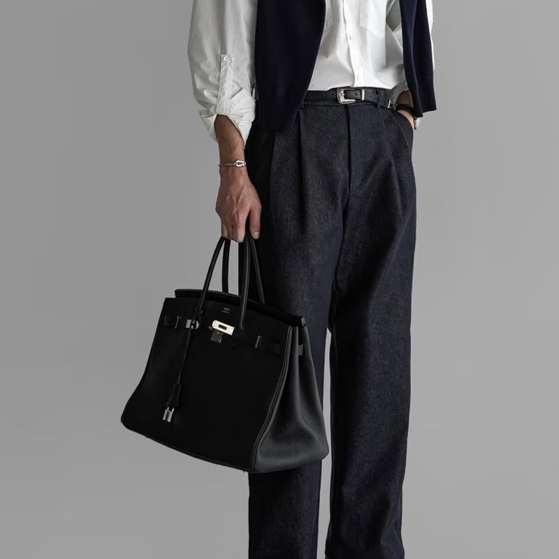 🧥HERMES愛馬仕BirKin35黑銀Togo皮機場包附鎖具💎-8