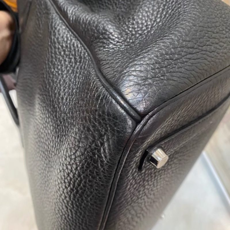 🧥HERMES愛馬仕BirKin35黑銀Togo皮機場包附鎖具💎-13