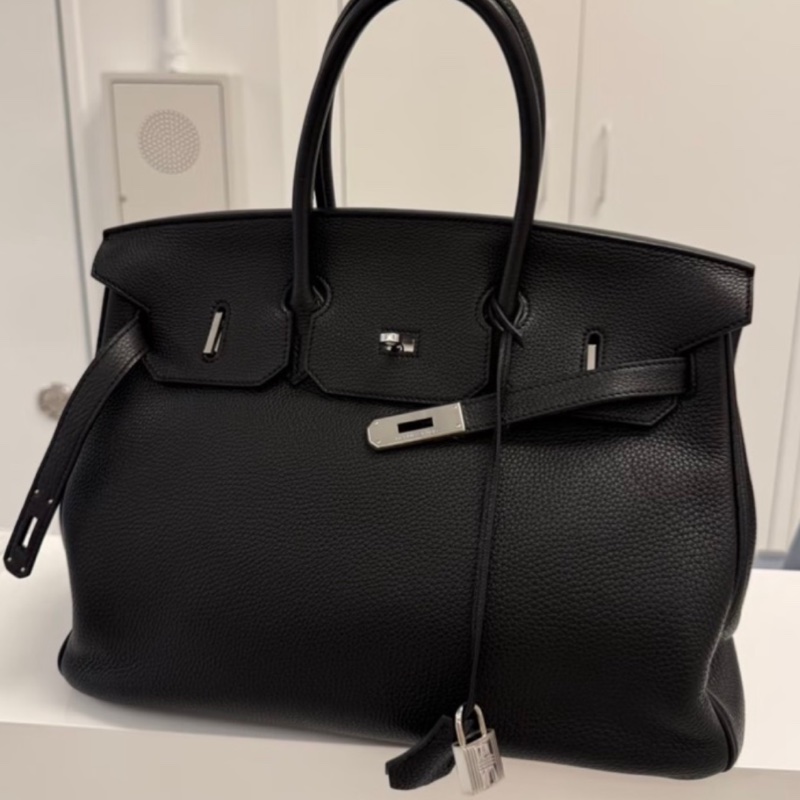 🧥HERMES愛馬仕BirKin35黑銀Togo皮機場包附鎖具💎-20