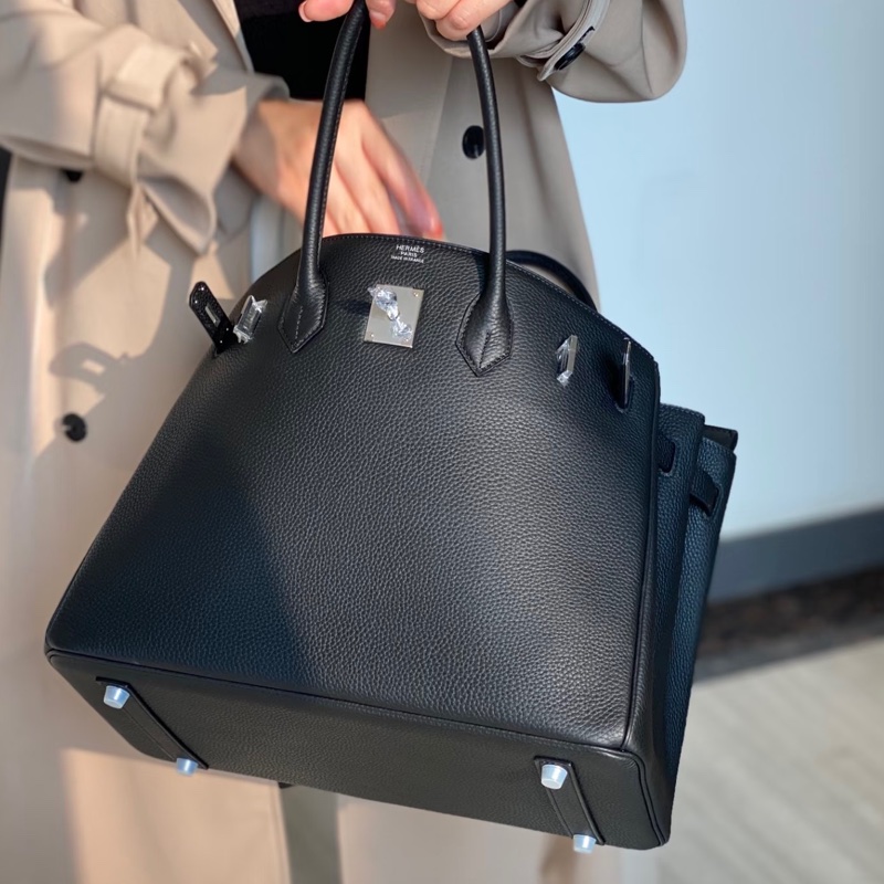 🧥HERMES愛馬仕BirKin35黑銀Togo皮機場包附鎖具💎-23