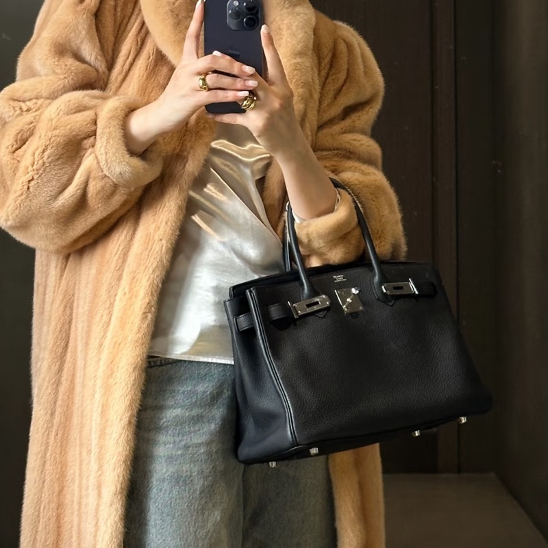 🧥HERMES愛馬仕BirKin35黑銀Togo皮機場包附鎖具💎-25