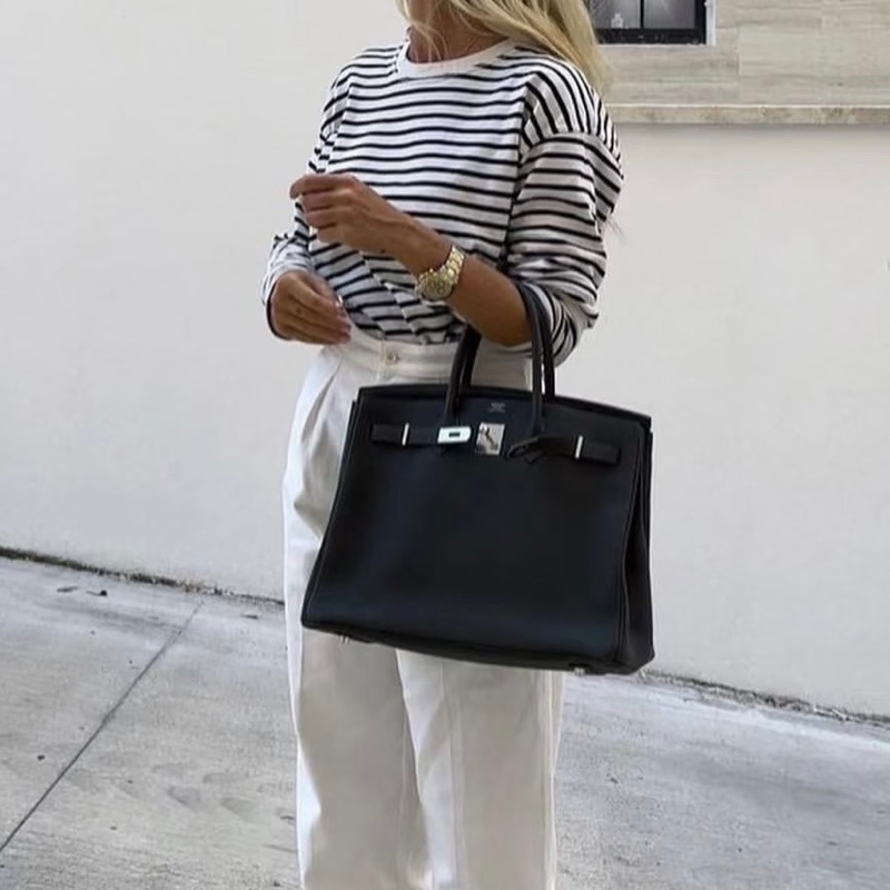 🧥HERMES愛馬仕BirKin35黑銀Togo皮機場包附鎖具💎-28