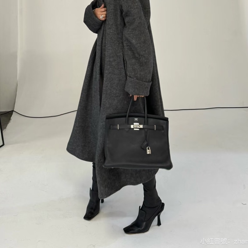 🧥HERMES愛馬仕BirKin35黑銀Togo皮機場包附鎖具💎-35