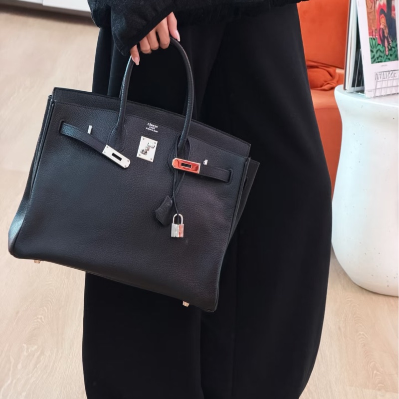 🧥HERMES愛馬仕BirKin35黑銀Togo皮機場包附鎖具💎-37