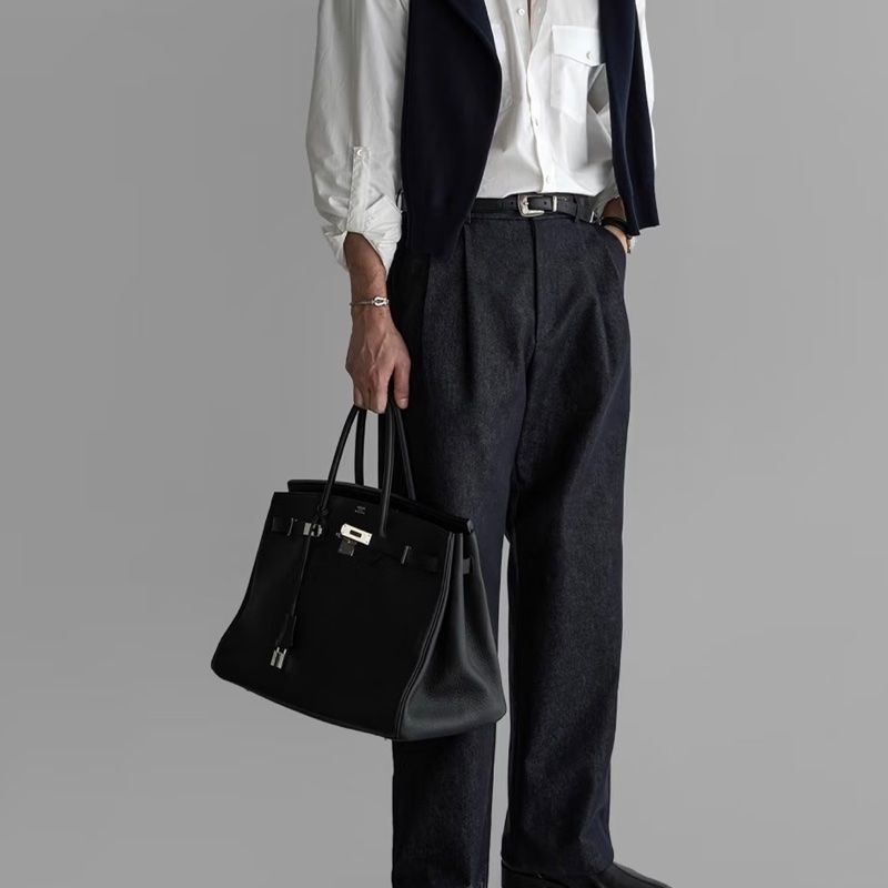 🧥HERMES愛馬仕BirKin35黑銀Togo皮機場包附鎖具💎-39