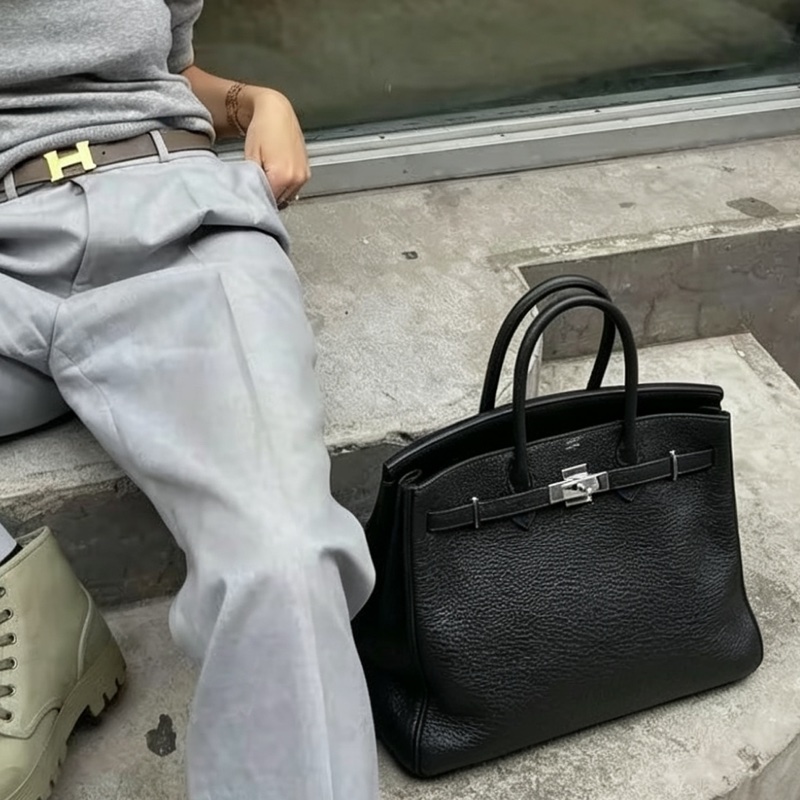🧥HERMES愛馬仕BirKin35黑銀Togo皮機場包附鎖具💎-40