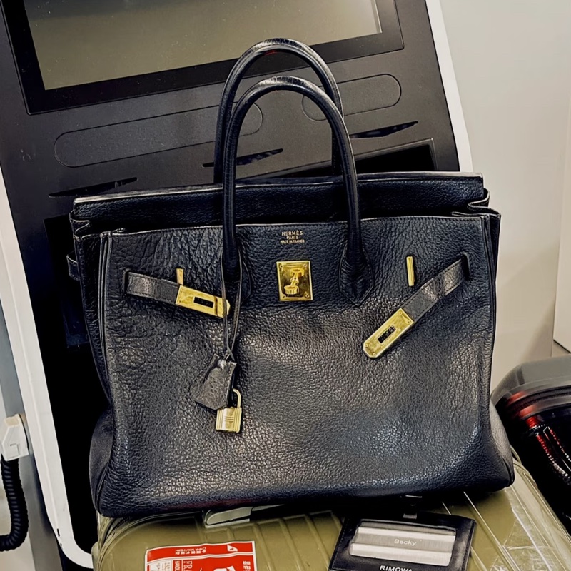 🧥HERMES愛馬仕BirKin35黑銀Togo皮機場包附鎖具💎-41