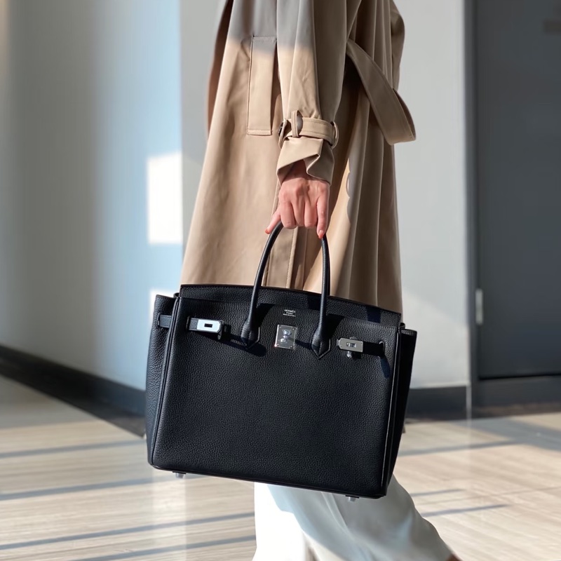 🧥HERMES愛馬仕BirKin35黑銀Togo皮機場包附鎖具💎-42