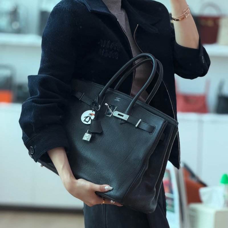 🧥HERMES愛馬仕BirKin35黑銀Togo皮機場包附鎖具💎-43