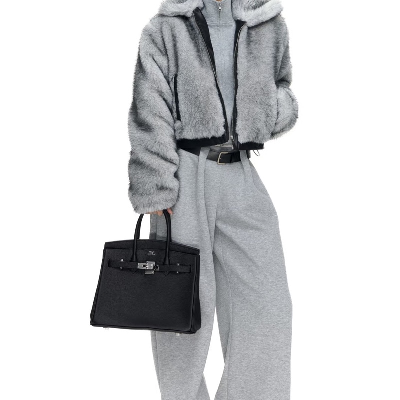 🧥HERMES愛馬仕BirKin35黑銀Togo皮機場包附鎖具💎-44