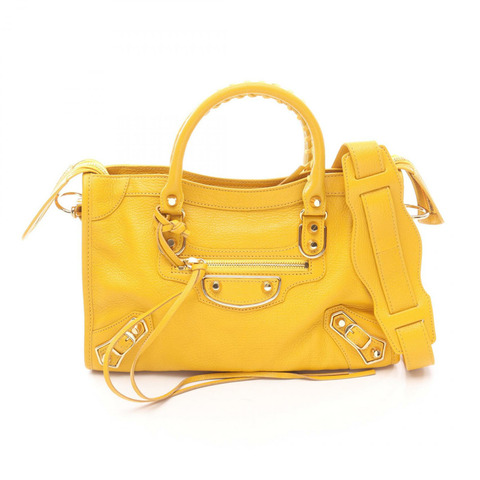 BALENCIAGA 經典金屬邊 City S 單肩手提包 432831 皮革 黃色