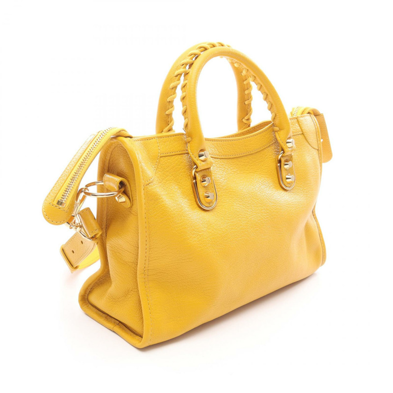 BALENCIAGA 經典金屬邊 City S 單肩手提包 432831 皮革 黃色-1