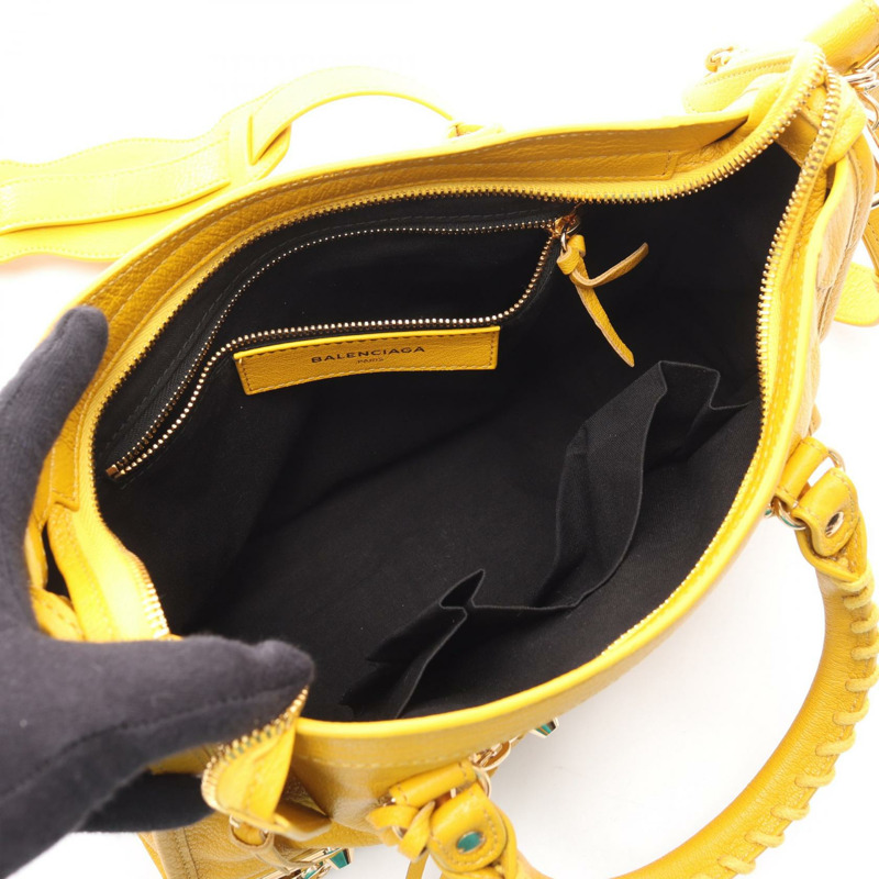 BALENCIAGA 經典金屬邊 City S 單肩手提包 432831 皮革 黃色-2