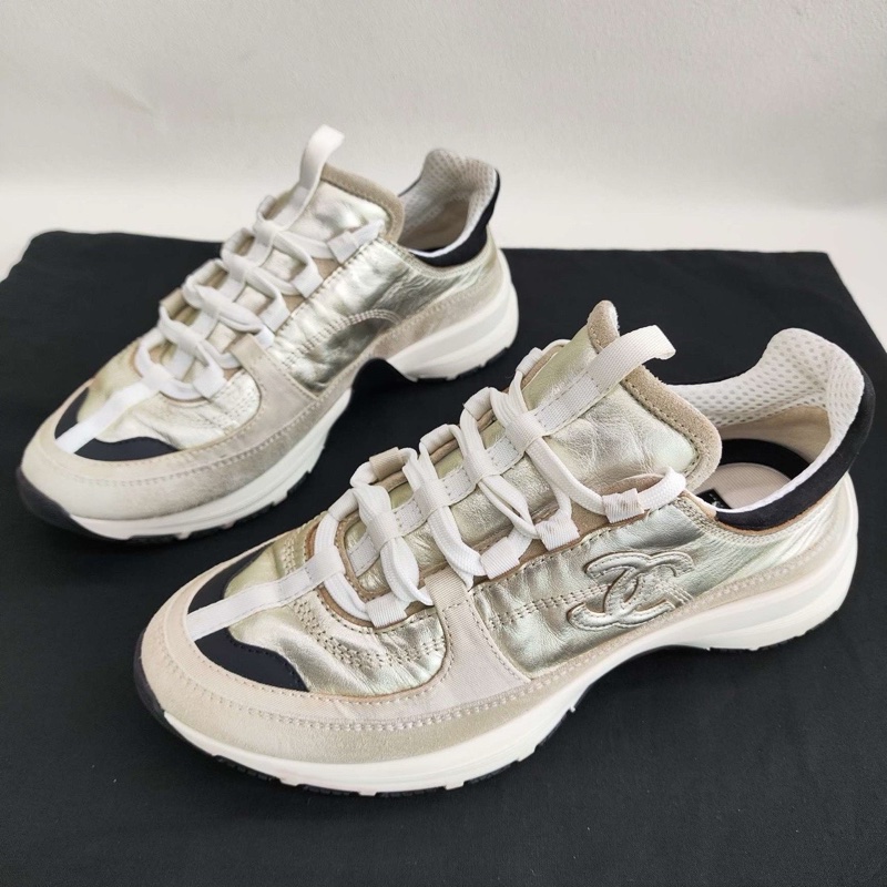 CHANEL香奈兒 25A 小牛皮女款淺金色白銀色  37碼-0