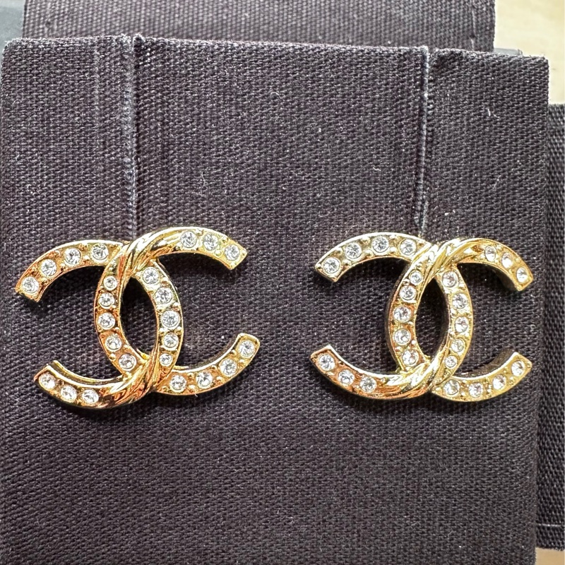 香奈兒 經典雙C水鑽耳環-5