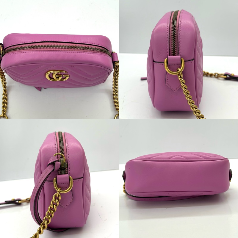 GUCCI 古馳 桃紫色 GG Marmont 牛皮斜背相機包 448065-3