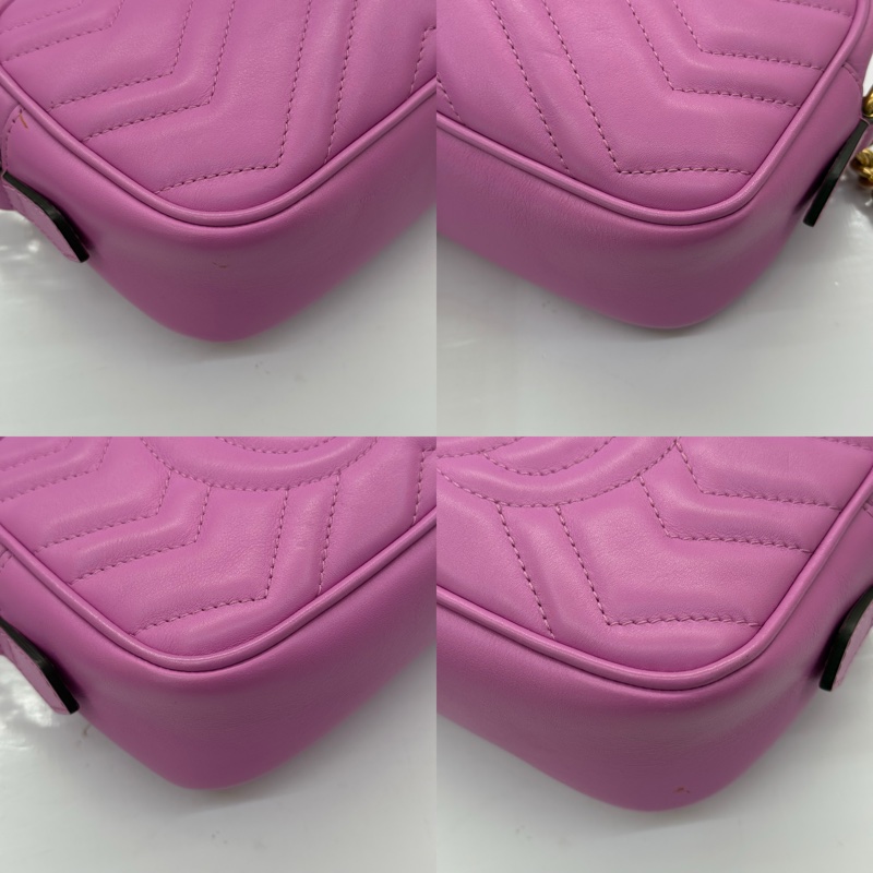 GUCCI 古馳 桃紫色 GG Marmont 牛皮斜背相機包 448065-4