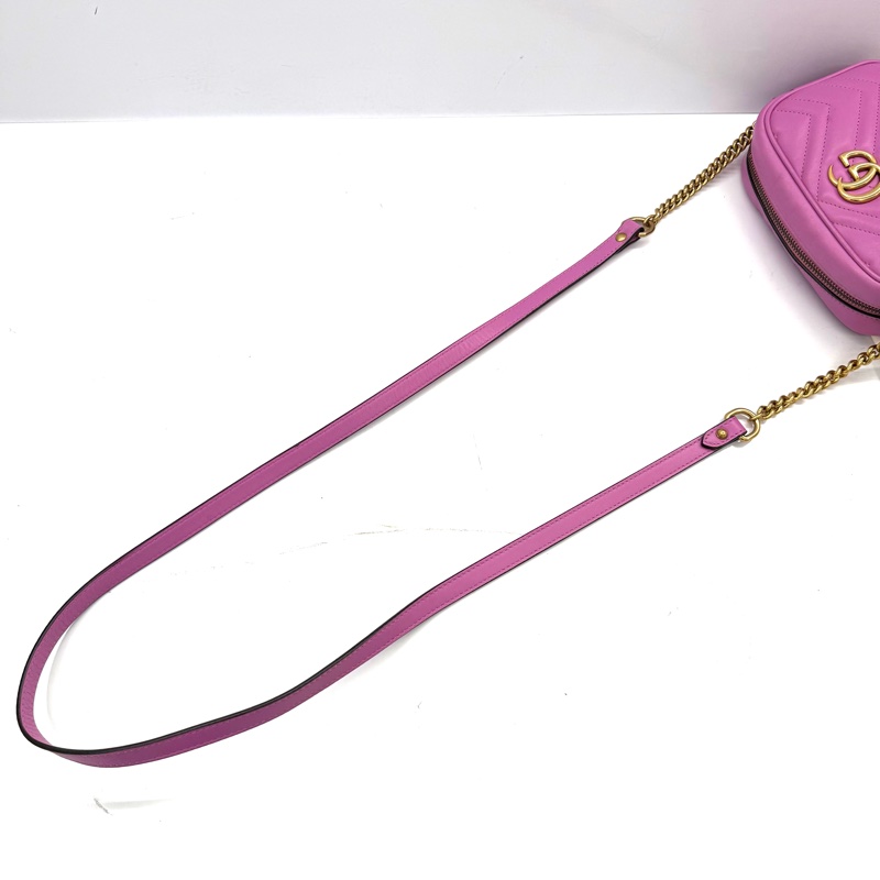 GUCCI 古馳 桃紫色 GG Marmont 牛皮斜背相機包 448065-5