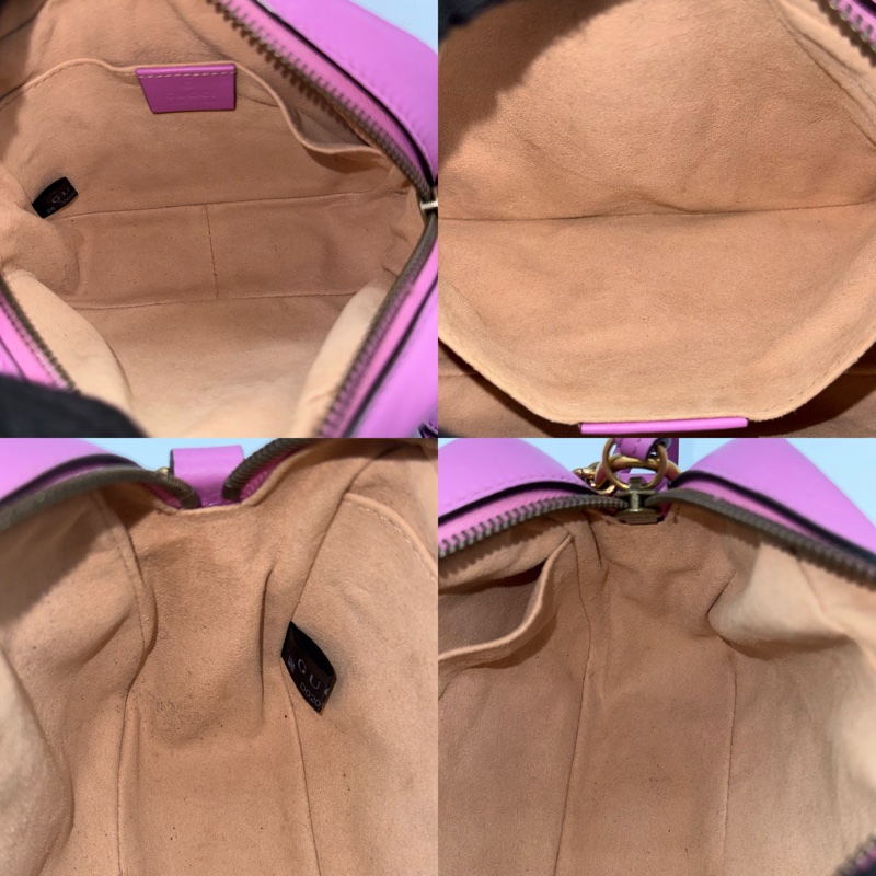 GUCCI 古馳 桃紫色 GG Marmont 牛皮斜背相機包 448065-6