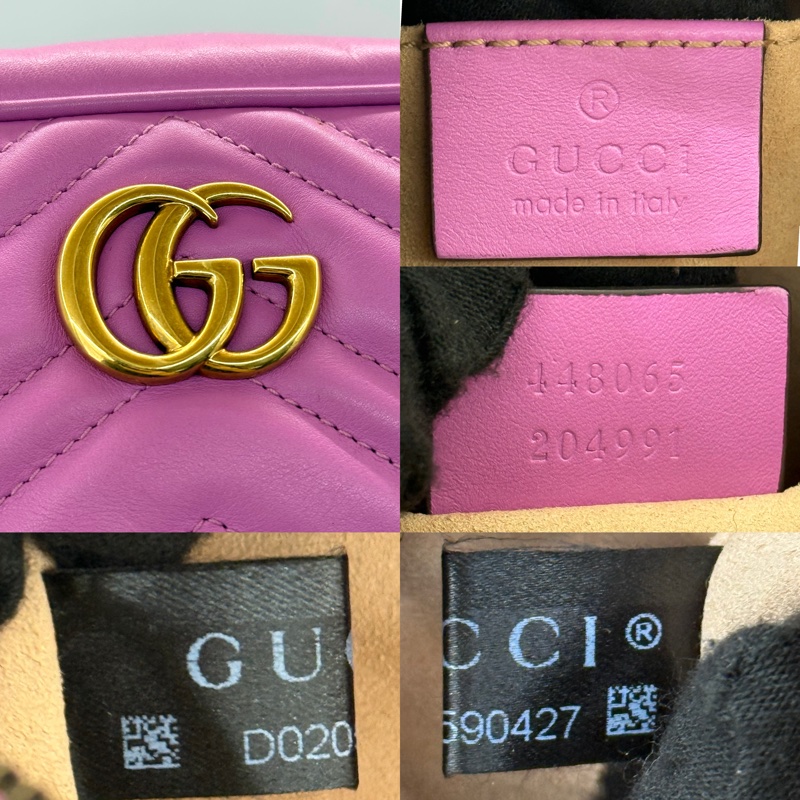 GUCCI 古馳 桃紫色 GG Marmont 牛皮斜背相機包 448065-7